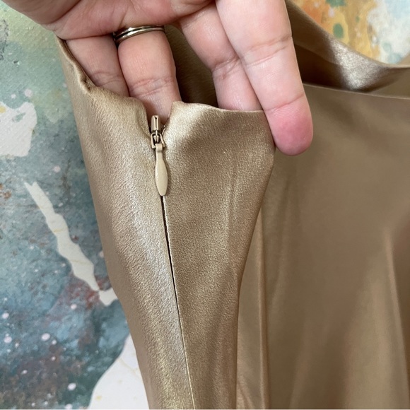 Birdy Grey Dress Size Medium Gold Satin Spaghetti Strap Cowl Neck Ruched Formal - Picture 5 of 12